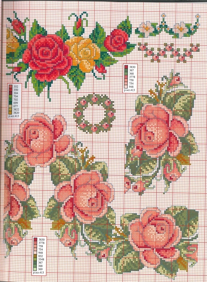 schema punto croce gratuito- fiori, rose, margherite e ghirlande (6)